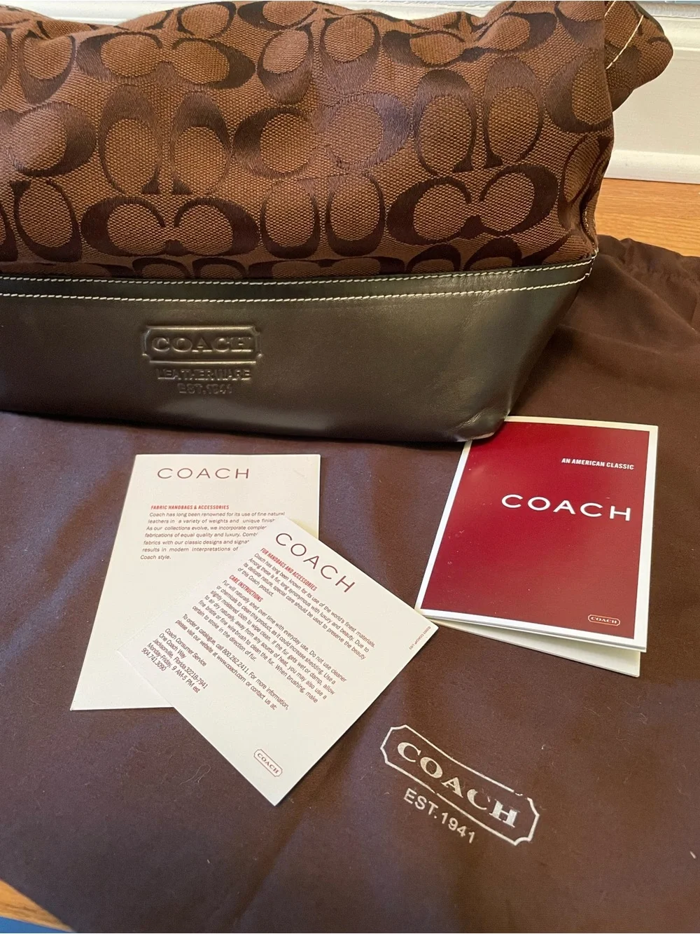 Coach Brown Signature Canvas & Dark Brown Leather Handbag